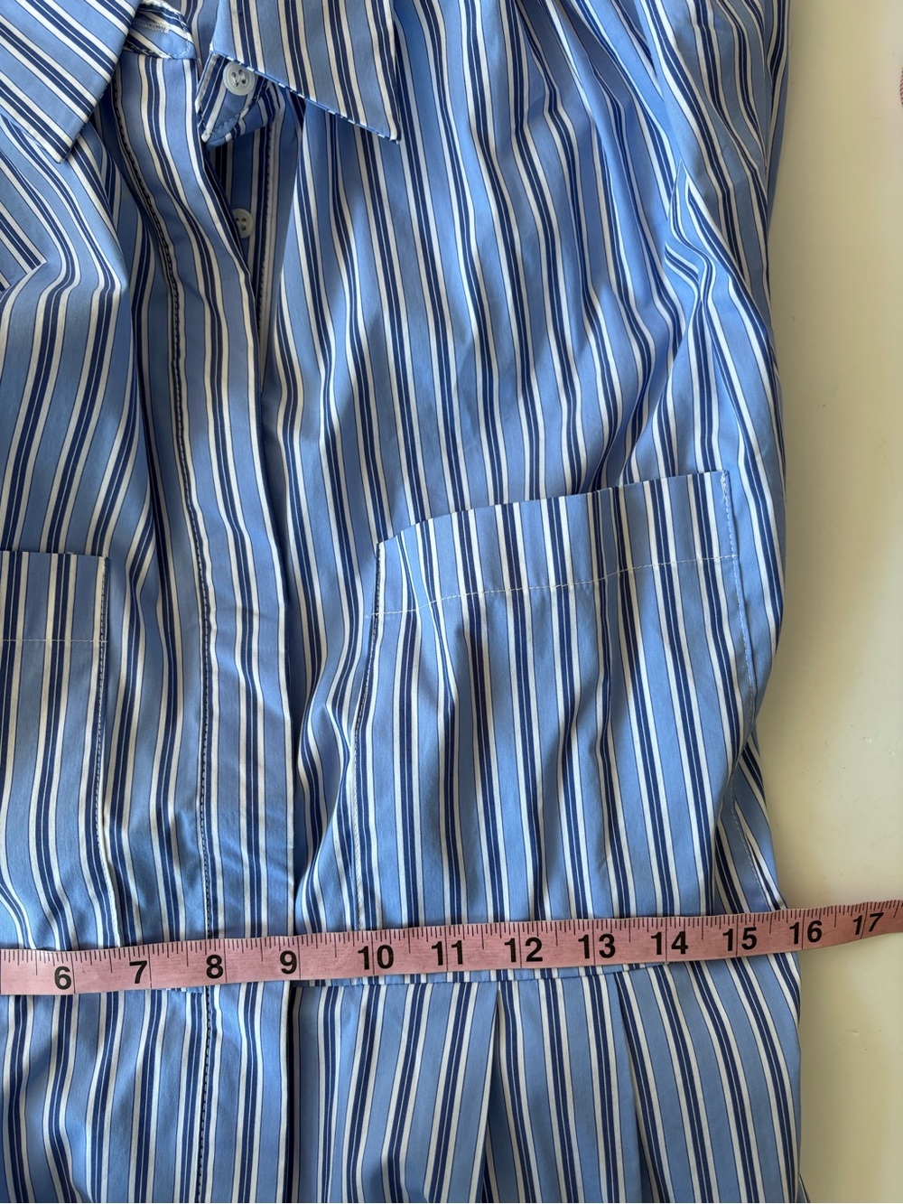 VICI || Adeline Pinstripe Tie Waist Romper Belted Poplin Striped Blue S NWOT - Picture 8 of 11